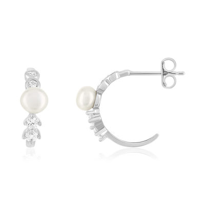 Demi créoles argent 925 perles d'eau douce et ziconias - vue 1