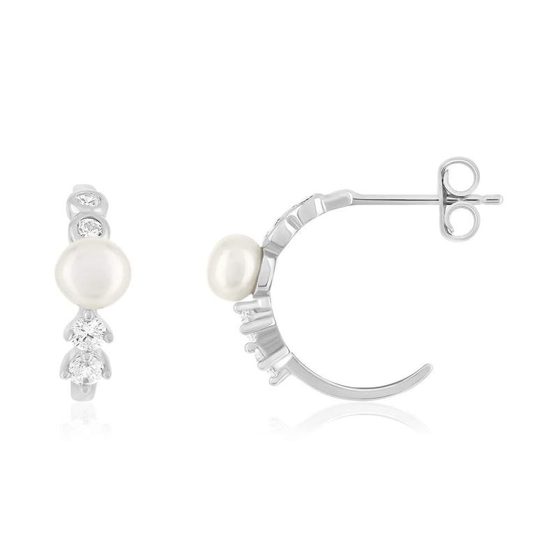 Demi créoles argent 925 perles d'eau douce et ziconias - vue 1
