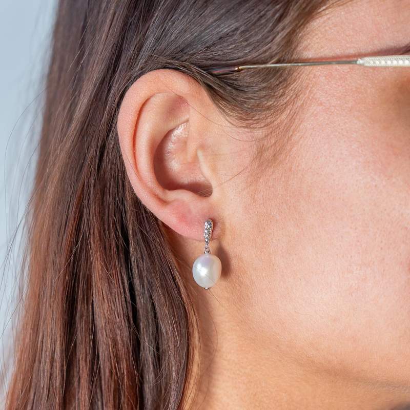 Boucles d'oreilles argent 925 perles d'eau douce - vue porté 1