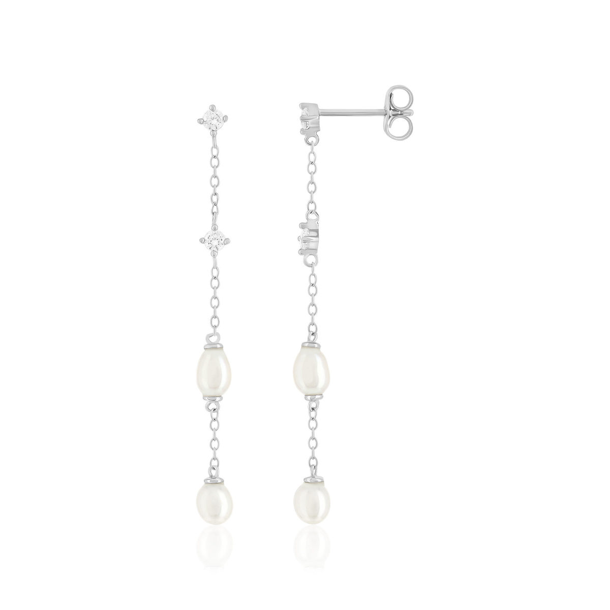 Boucles d'oreilles argent 925 perles d'eau douce et zirconias