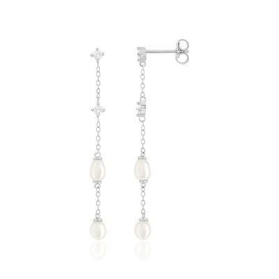 Boucles d'oreilles argent 925 perles d'eau douce et zirconias - vue 1