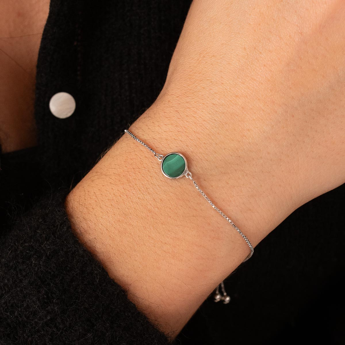 Bracelet argent 925 malachite 23cm - vue porté 1