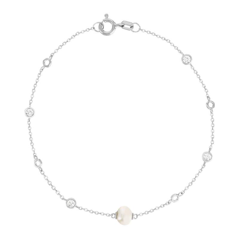 Bracelet argent 925 perles de Chine et zirconias 19cm - vue 1