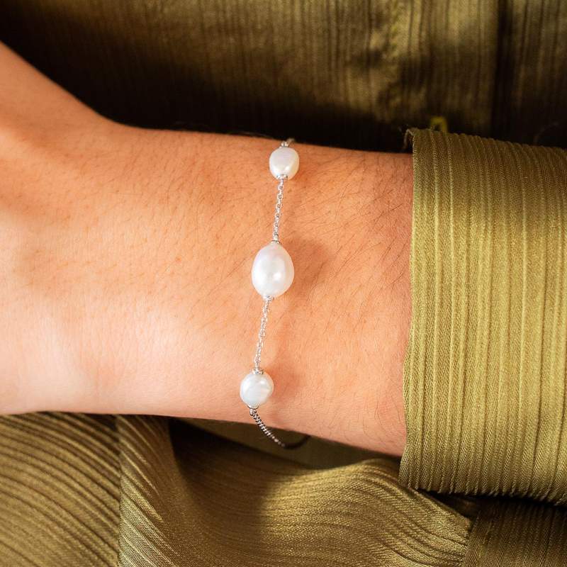 Bracelet argent 925 perles de Chine et zirconias 19cm - vue porté 1