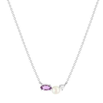 Collier argent 925 perle de Chine améthyste et topaze blanche 45cm