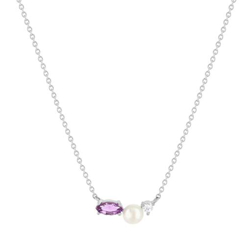 Collier argent 925 perle de Chine améthyste et topaze blanche 45cm