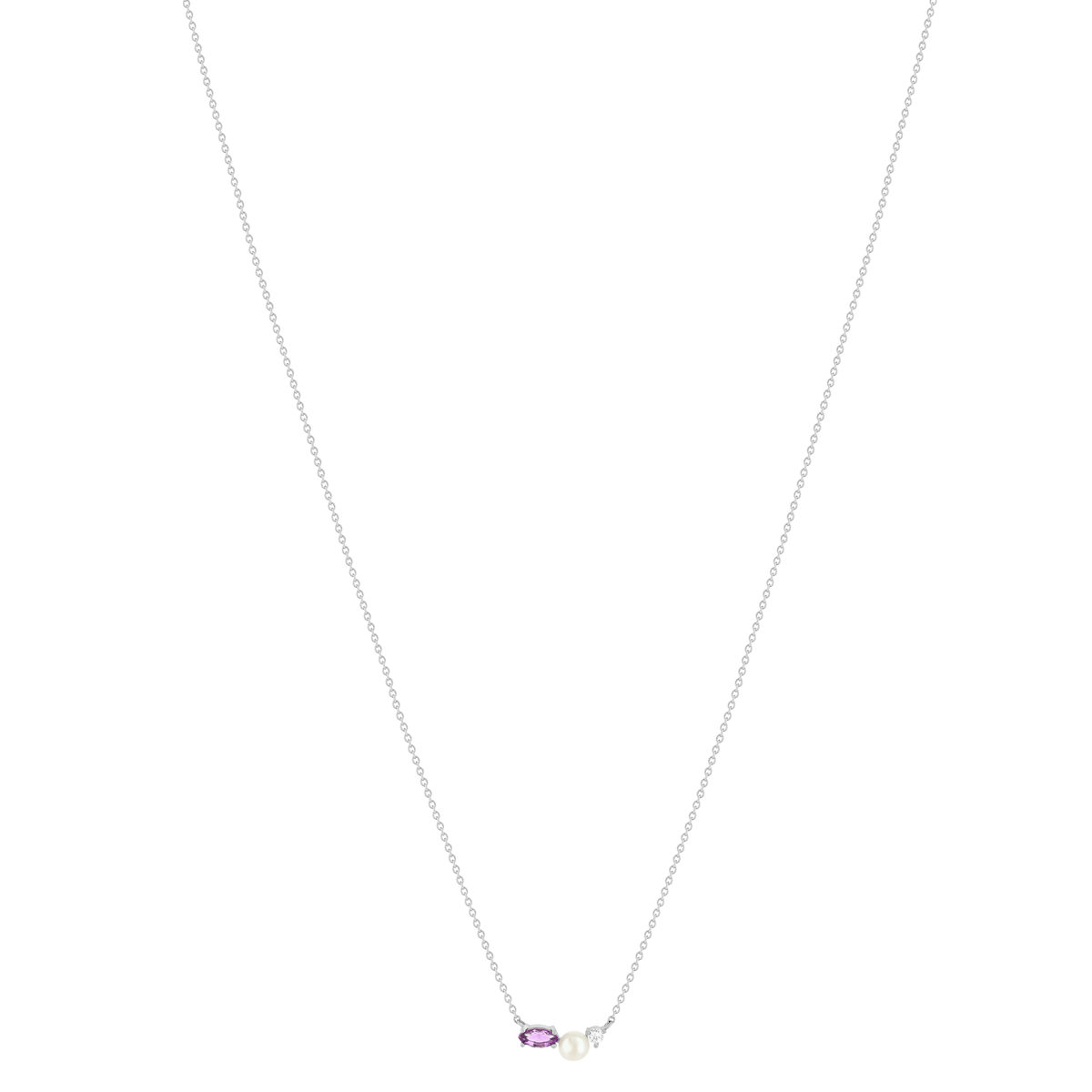 Collier argent 925 perle de Chine améthystes et topaze blanche 45cm - vue 2