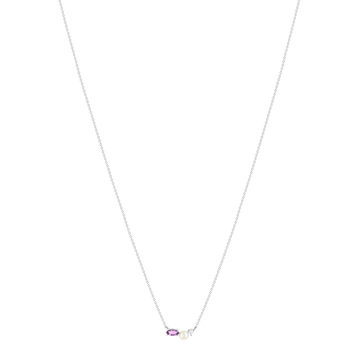 925 zilveren ketting met Chinese parel, amethisten en behandelde witte topaas, 45 cm