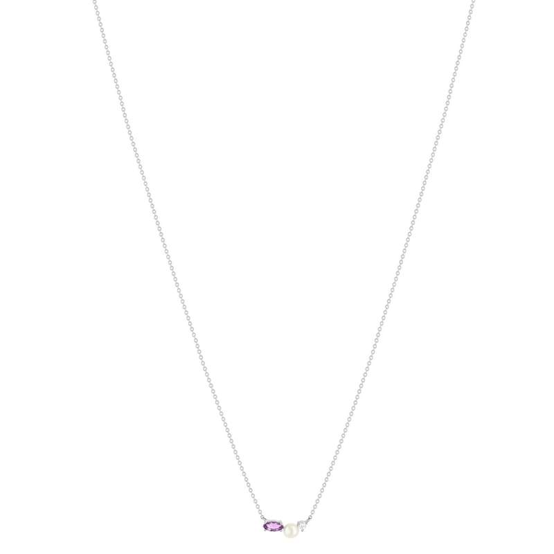 Collier argent 925 perle de Chine améthyste et topaze blanche 45cm - vue 2