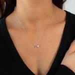 Collier argent 925 perle de Chine améthyste et topaze blanche 45cm - vue porté 1