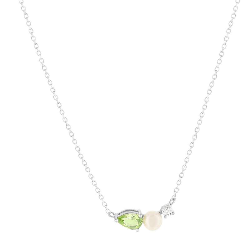 Collier argent 925 perle de Chine péridot et topaze blanche 45cm - vue 1