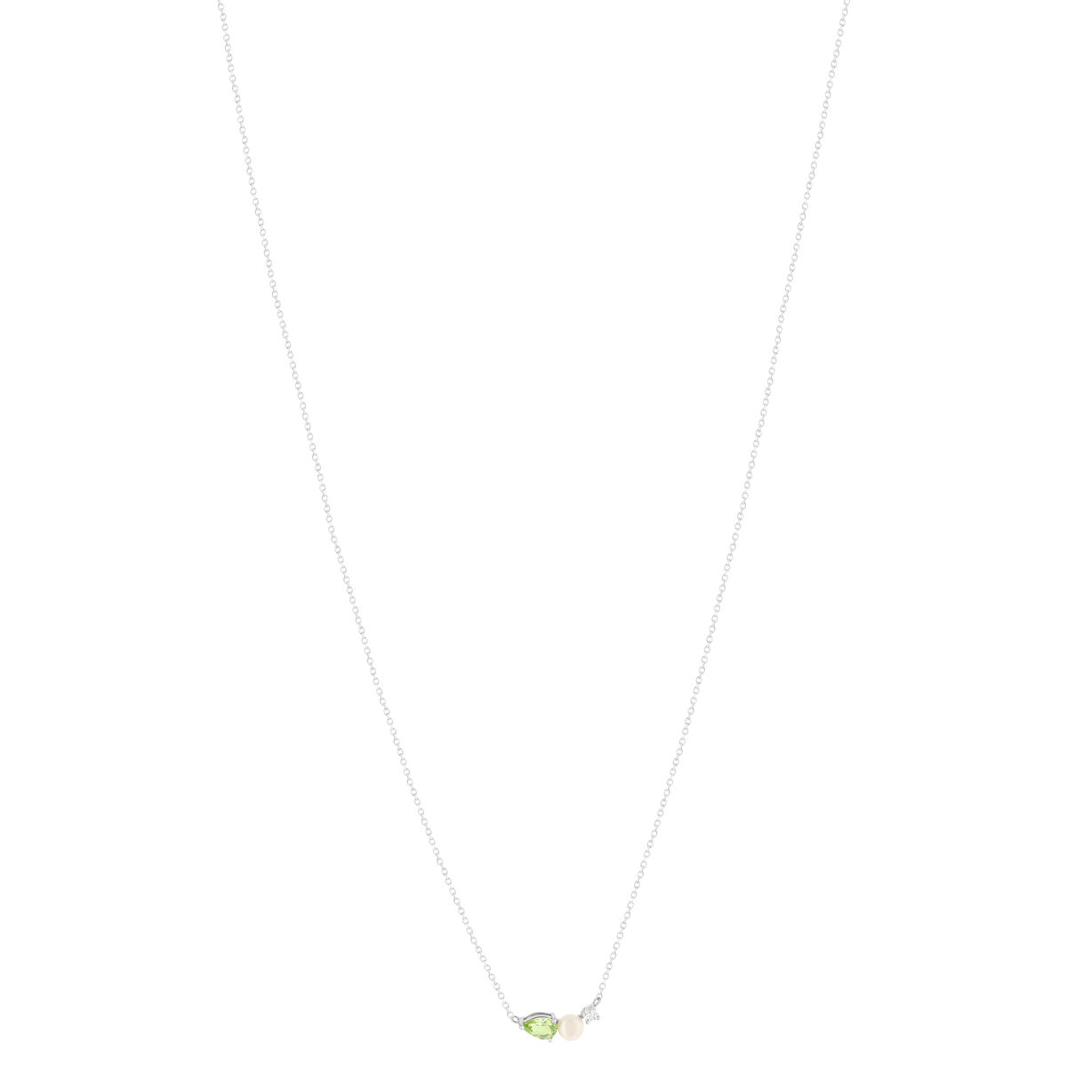 Collier argent 925 perle de Chine péridot et topaze blanche 45cm - vue 2