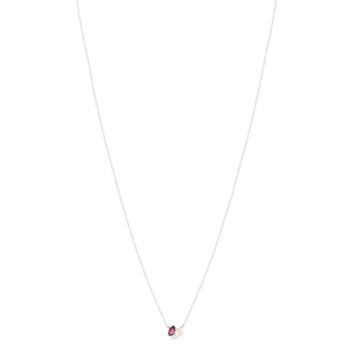 Collier argent 925 perle de Chine grenat rhodolite et topaze blanche 45cm - vue 2