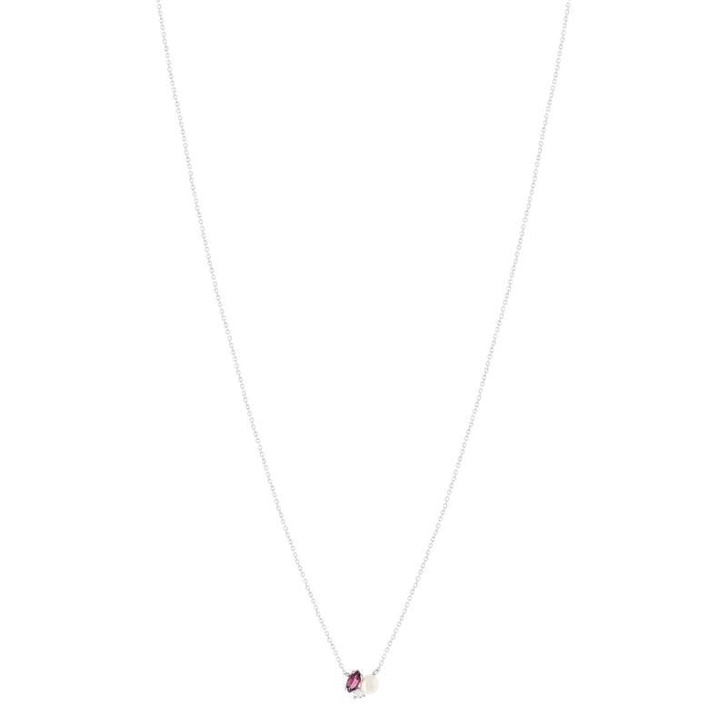 Collier argent 925 perle de Chine grenat rhodolite et topaze blanche 45cm - vue 2