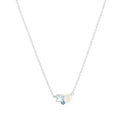 Collier argent 925 perle de Chine et topazes bleues traitées 45cm - vue 1