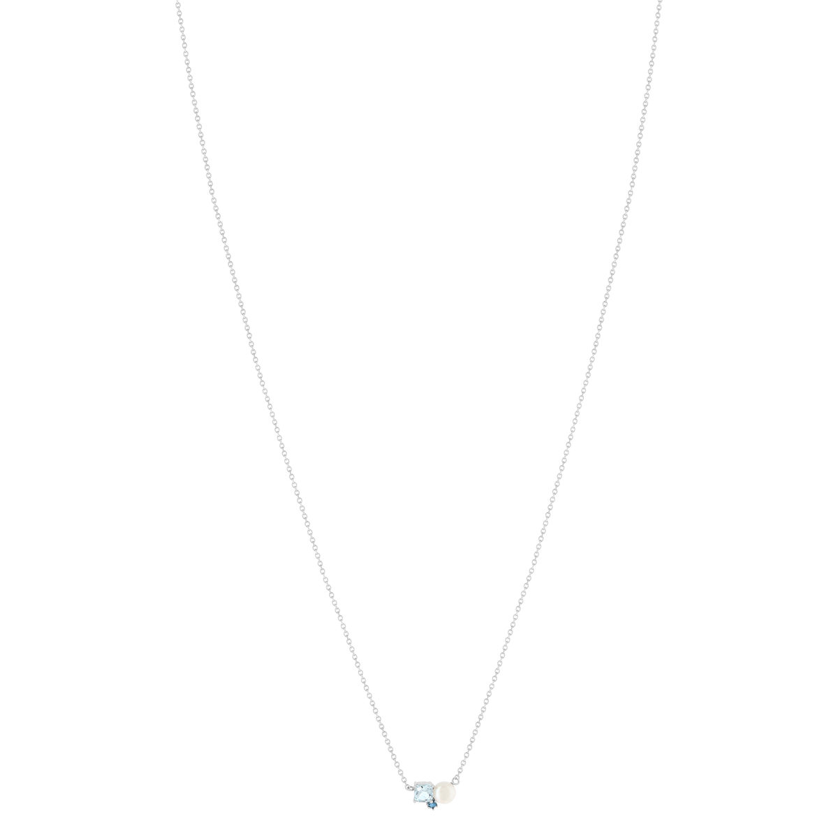Collier argent 925 perle de Chine et topazes bleues traitées 45cm - vue 2