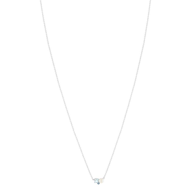 Collier argent 925 perle de Chine et topazes bleues traitées 45cm - vue 2