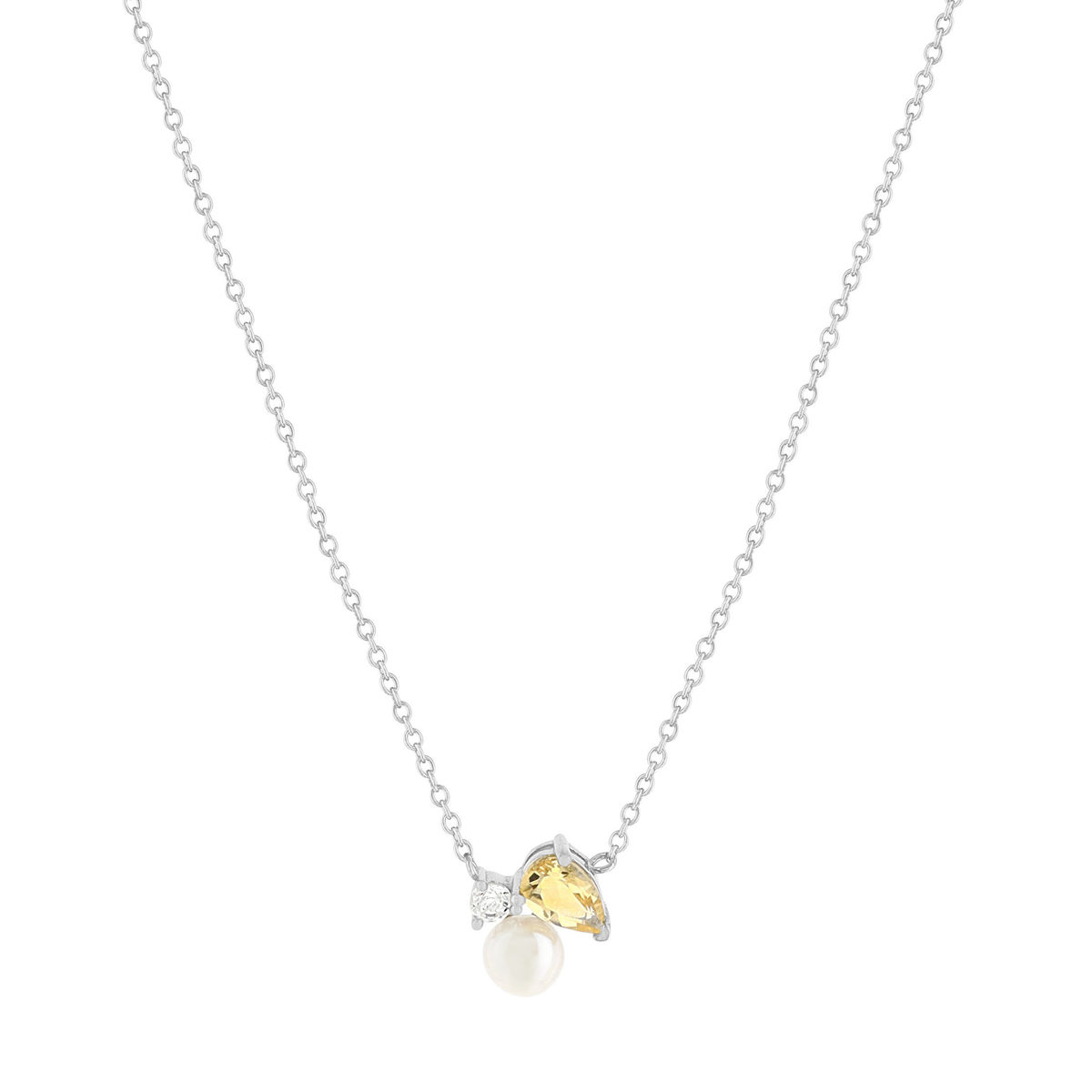 Collier argent 925 perle de Chine citrine et topaze blanche 45cm