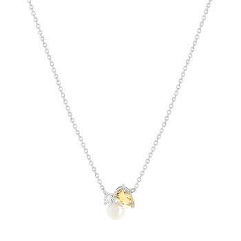 925 silver necklace with Chinese pearl, citrine, and treated white topaz, 45 cm