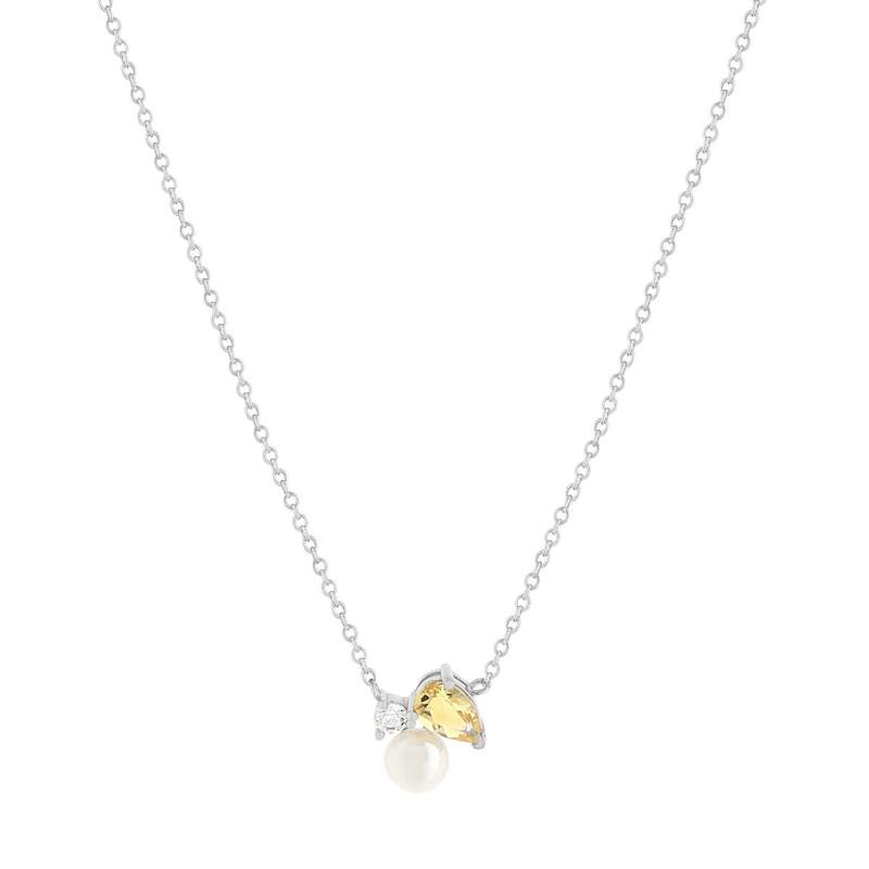 925 Silver Necklace with Chinese Pearl, Citrine, and White Topaz, 45 cm - View 1