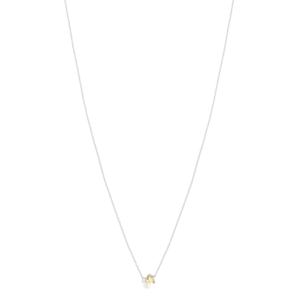 Collier argent 925 perle de Chine citrine et topaze blanche 45cm - vue 2