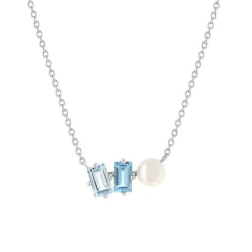 Collier argent 925 perle de Chine et topazes traitées 45cm