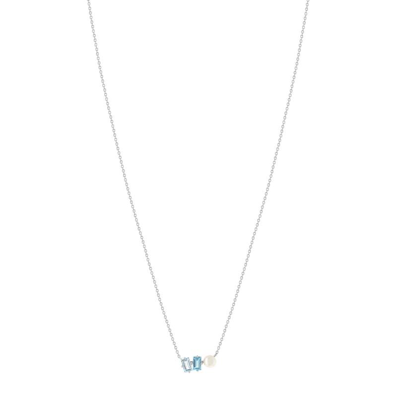 Collier argent 925 perle de Chine et topazes traitées 45cm - vue 2