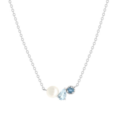 Collier argent 925 perle de Chine et topazes bleues traitées 45cm - vue 1