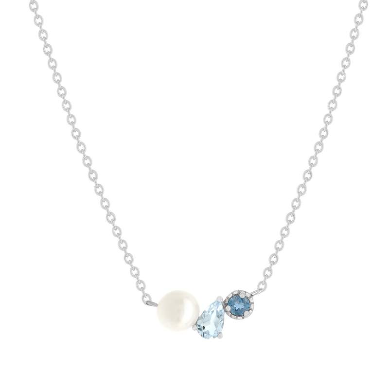 Collier argent 925 perle de Chine et topazes bleues traitées 45cm - vue 1