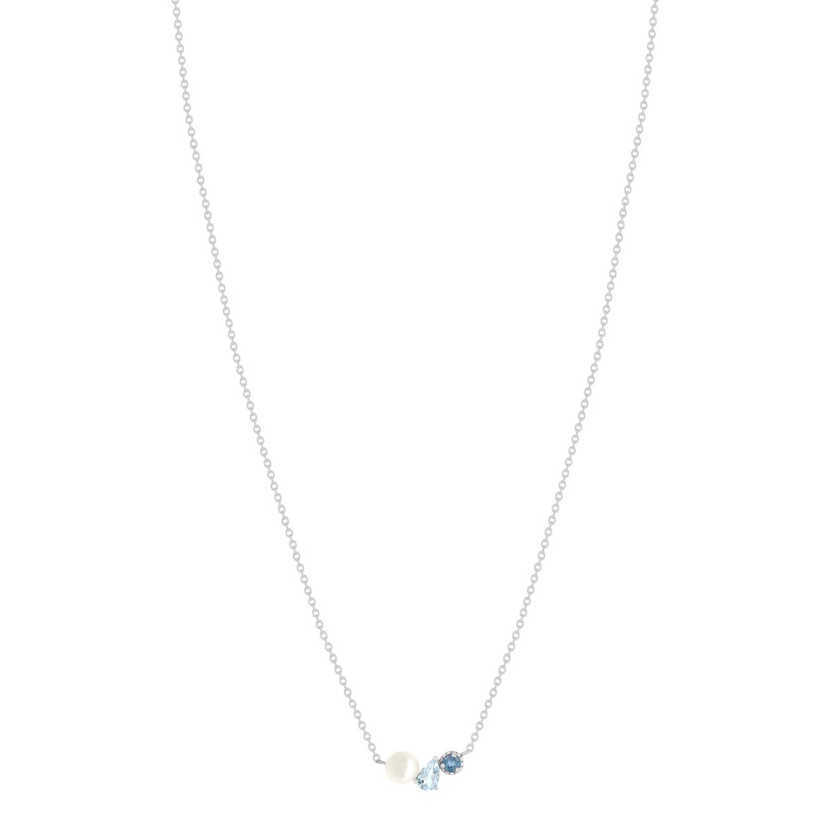 Collier argent 925 perle de Chine et topazes bleues traitées 45cm - vue 2
