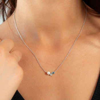 925 zilveren ketting met Chinese parel en behandelde blauwe topaas, 45 cm