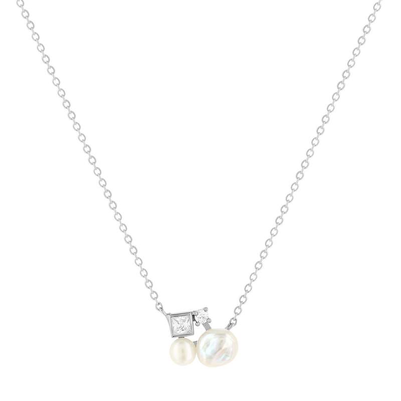 Collier argent 925 perle de Chine et zirconias 45cm - vue 1
