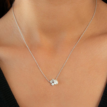 Collier argent 925 perle de Chine et zirconias 45cm