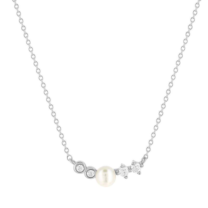 Collier argent 925 perle de Chine et zirconias 45cm - vue 1
