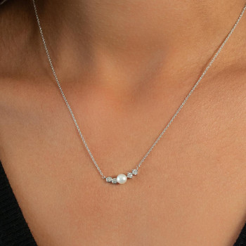 Collier argent 925 perle de Chine et zirconias 45cm