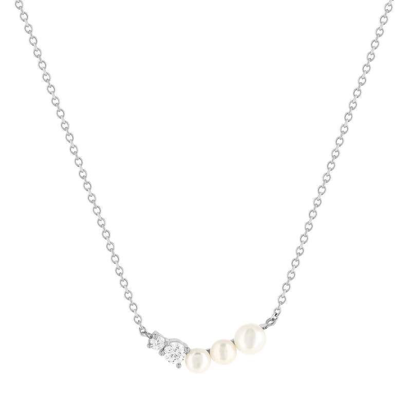 Collier argent 925 perles de Chine et zirconias 45cm - vue 1