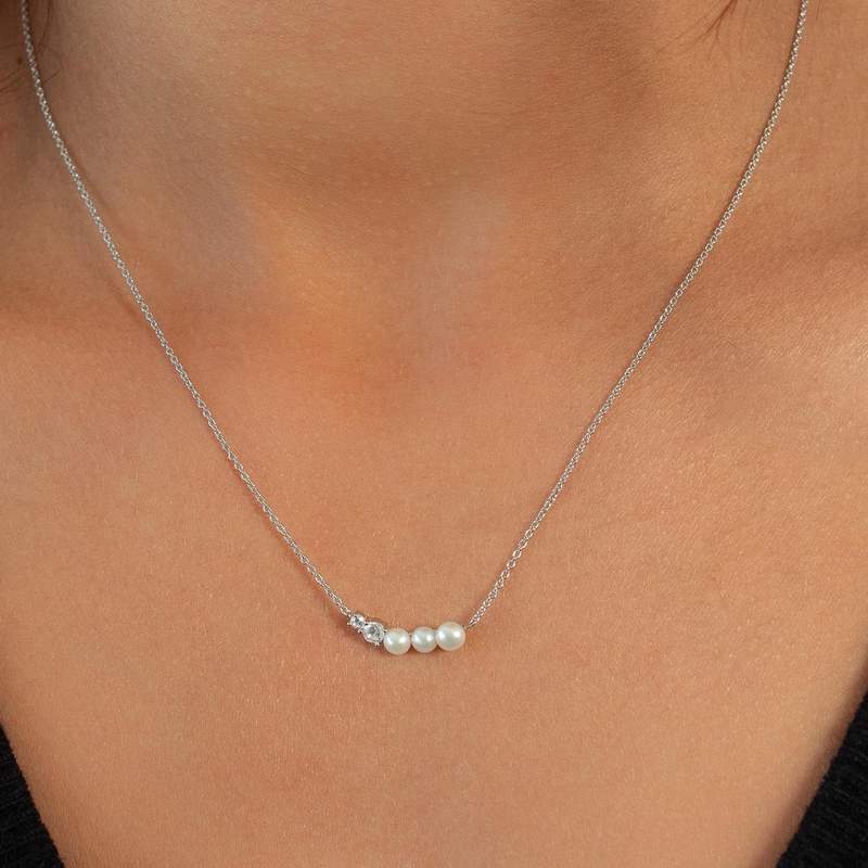 Collier argent 925 perles de Chine et zirconias 45cm - vue porté 1