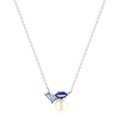 Collier argent 925 perle de Chine pierres imitation et ziconias 45cm