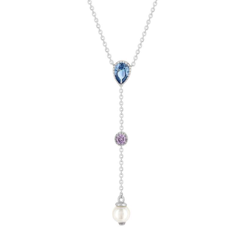 Collier argent 925 perle de Chine pierres imitation et zirconias 45cm - vue 1