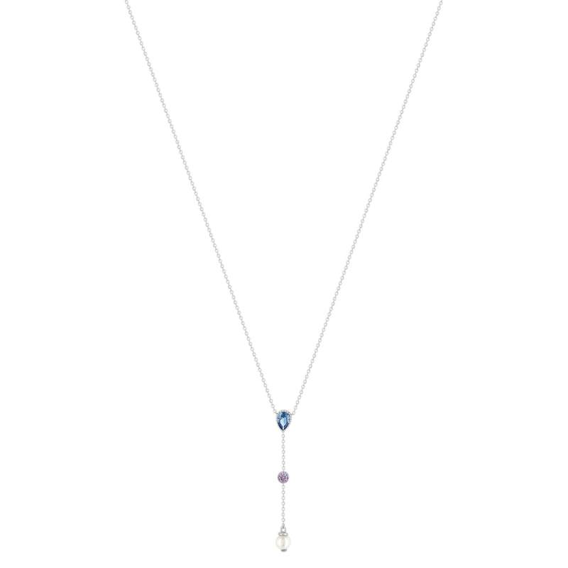 Collier argent 925 perle de Chine pierres imitation et zirconias 45cm - vue 2