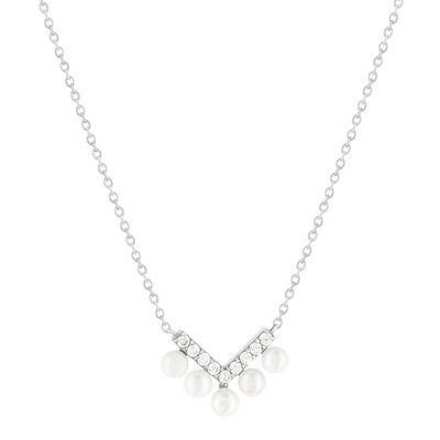 Collier argent 925 perle de Chine et zirconias 45cm - vue 1