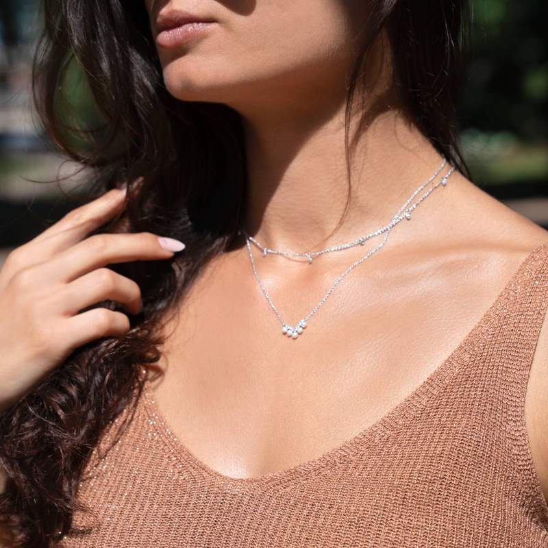 Collier argent 925 perle de Chine et zirconias 45cm - vue porté 1