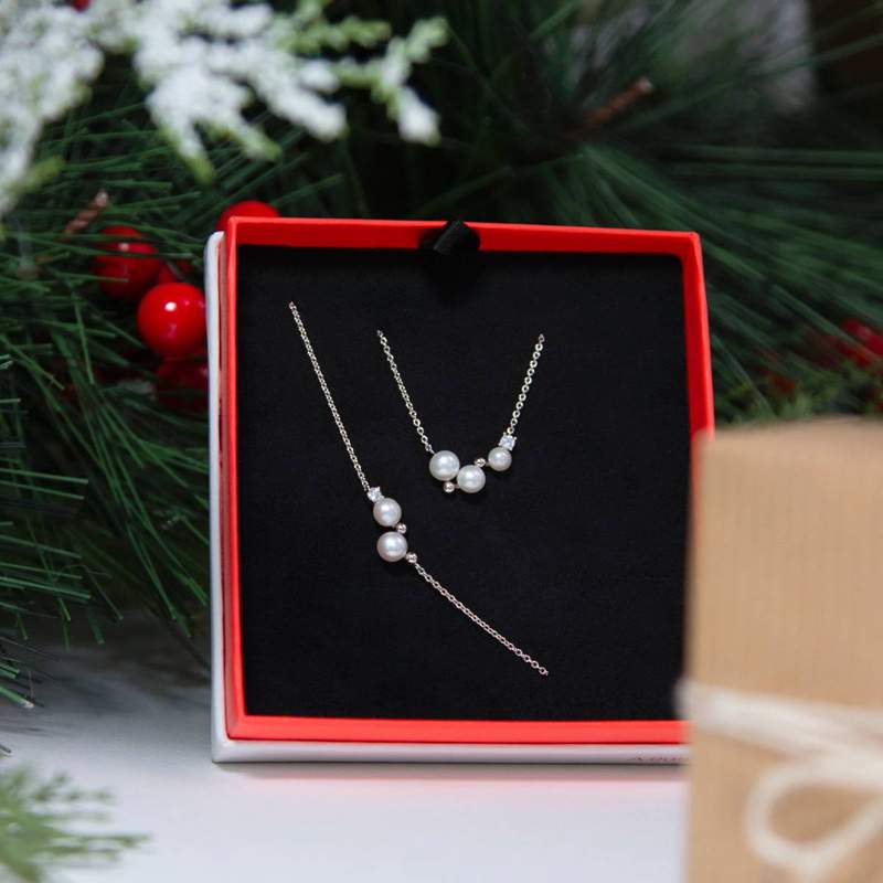 Collier argent 925 perles de Chine et zirconias 45cm - vue D1