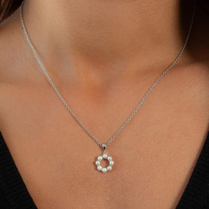 Collier argent 925 perles de Chine 45cm - vue porté 1
