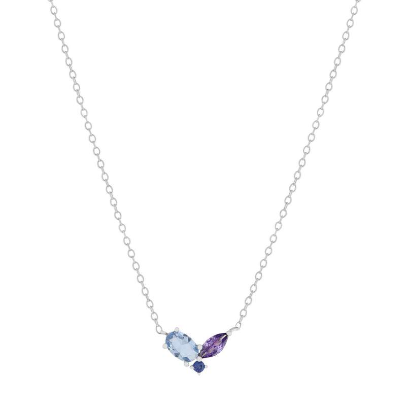 Collier argent 925 pierres synthétiques bleues et zirconias 45cm - vue 1