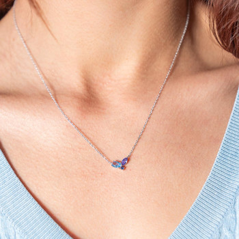 Collier argent 925 pierres synthétiques bleues et zirconias 45cm