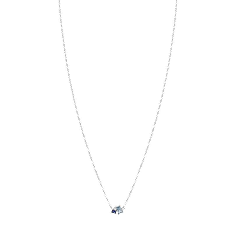 Collier argent 925 pierres imitation et pierre synthétique bleue et zirconias 45cm - vue 2