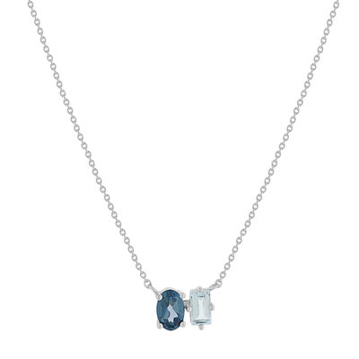 Collier argent 925 topazes bleues traitées 45cm