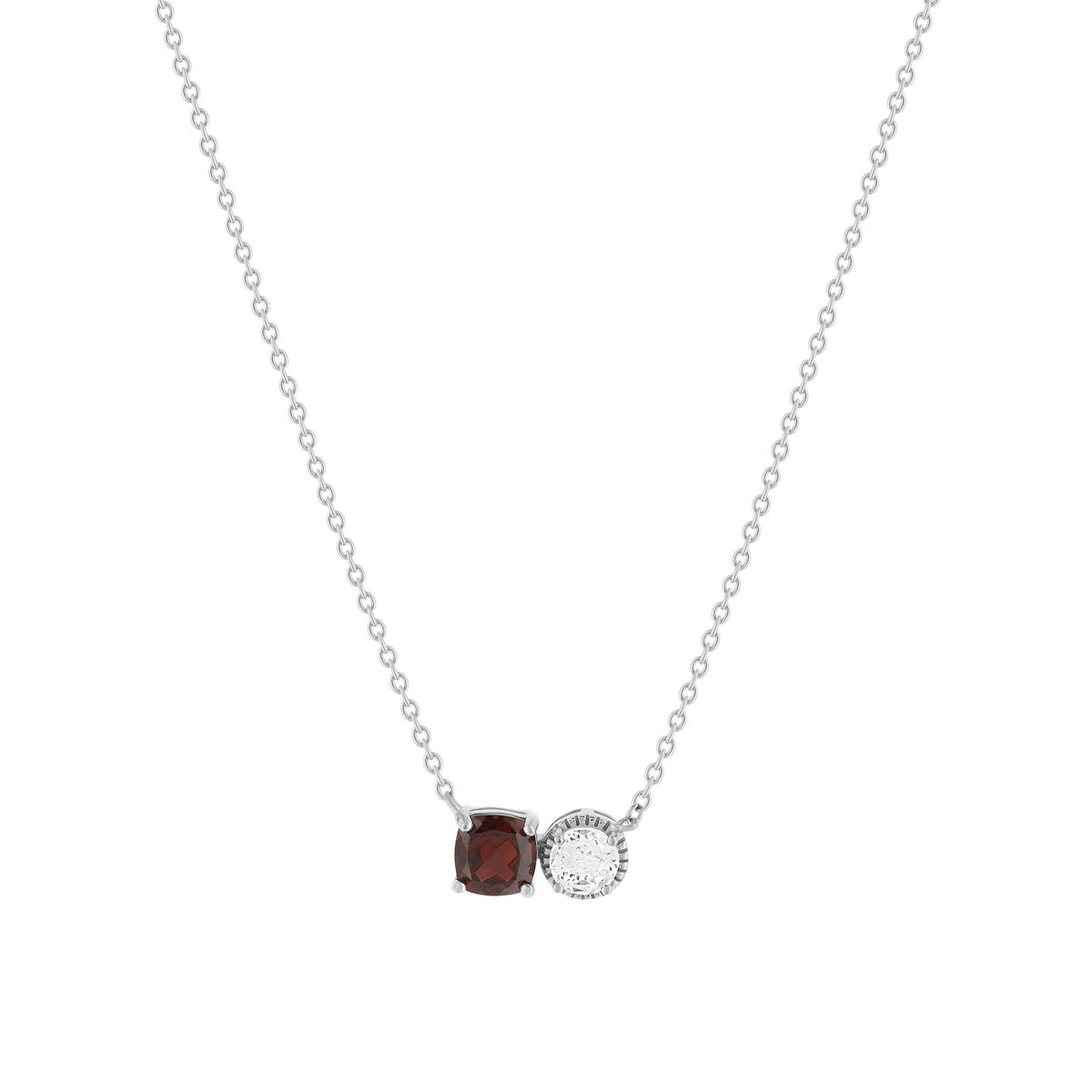 Collier argent 925 grenat et quartz rose 45cm