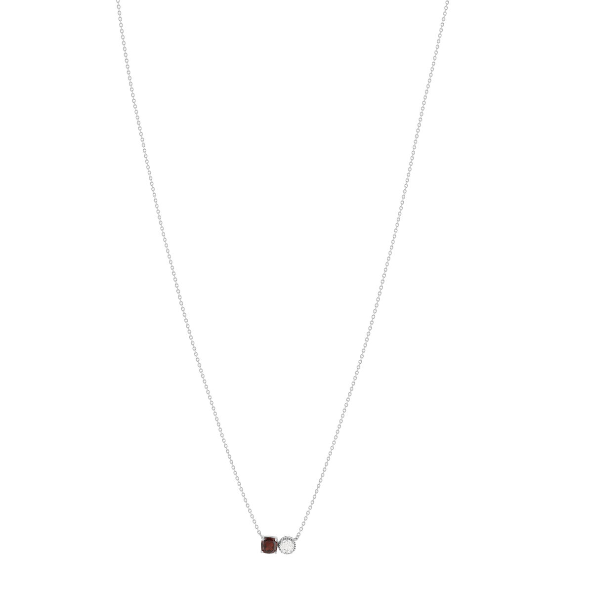 Collier argent 925 grenat et quartz rose 45cm - vue 2